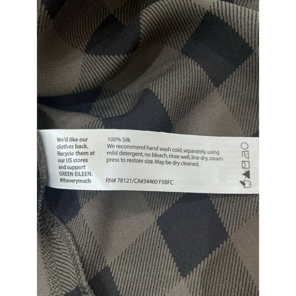 Eileen Fisher Scoop Neck Tunic in Grn/blk Buffalo Check Plaid Silk Top Size XL - Picture 8 of 8